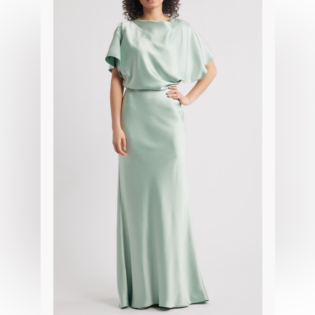 Amsale Blouson Bodice,Bias Cut Satin Gown,Sage,Sz4,New,Actual Color:Pictures1-3
